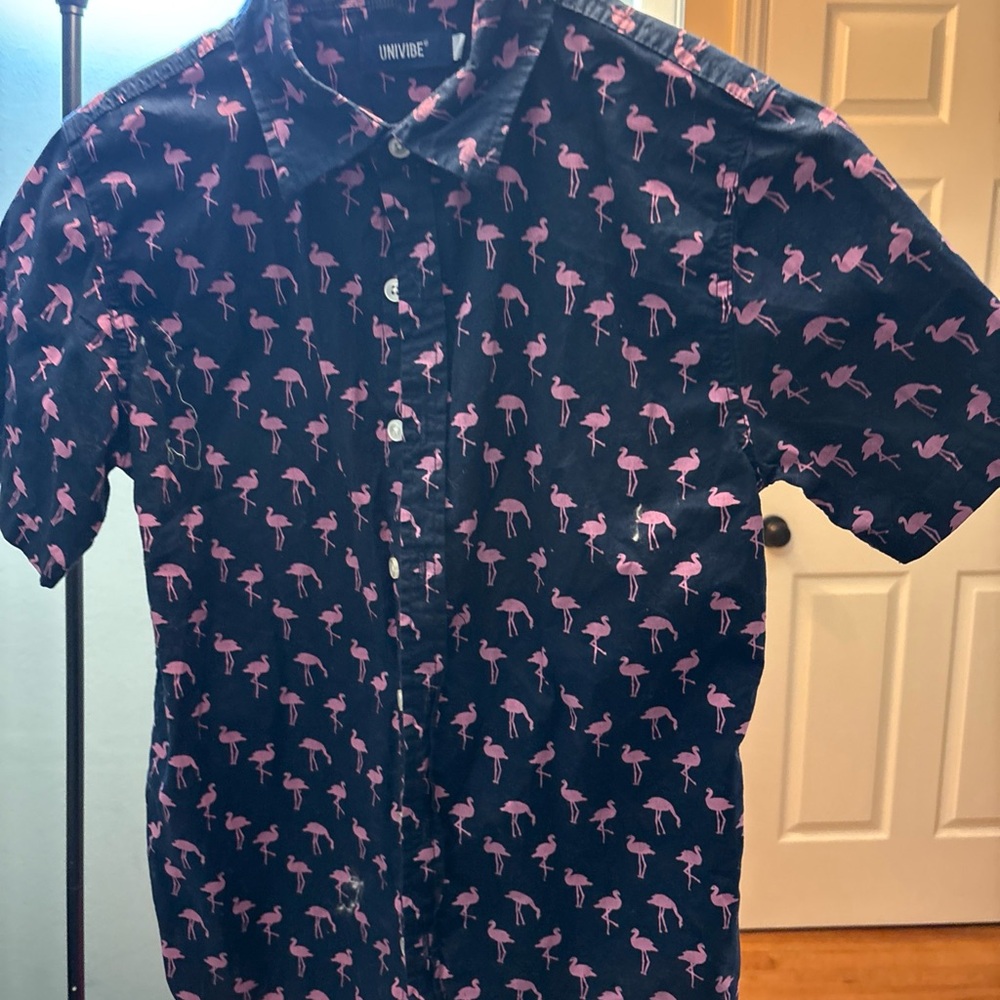 Univibe Boys Dark Blue Shirt with Pink Flamingo Pattern